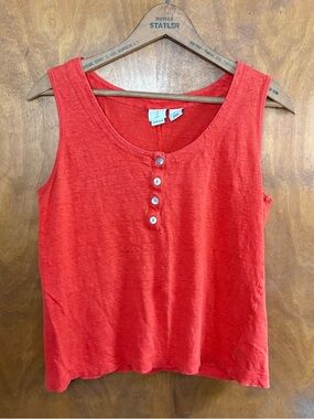 Joie Red 100% Linen Tank Top Button Up Boho Lagenlook Beachy Large Resort Summer